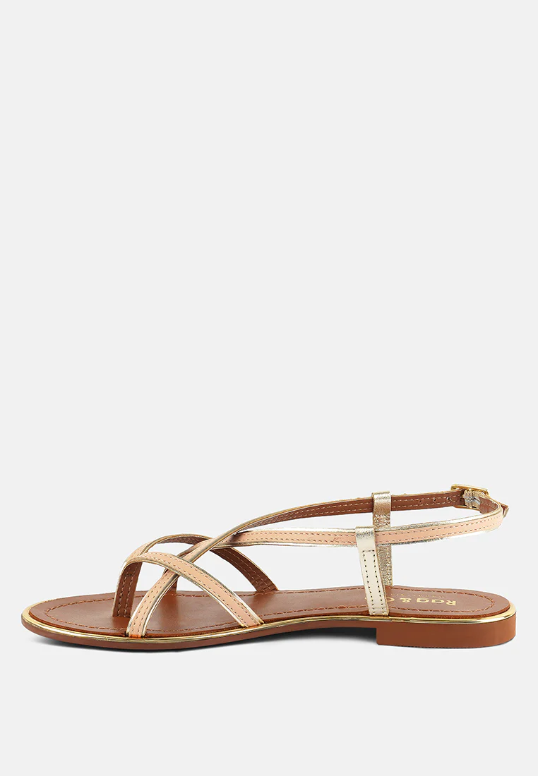 PHEOBE Strappy Beige Flat Sandals - Image 4