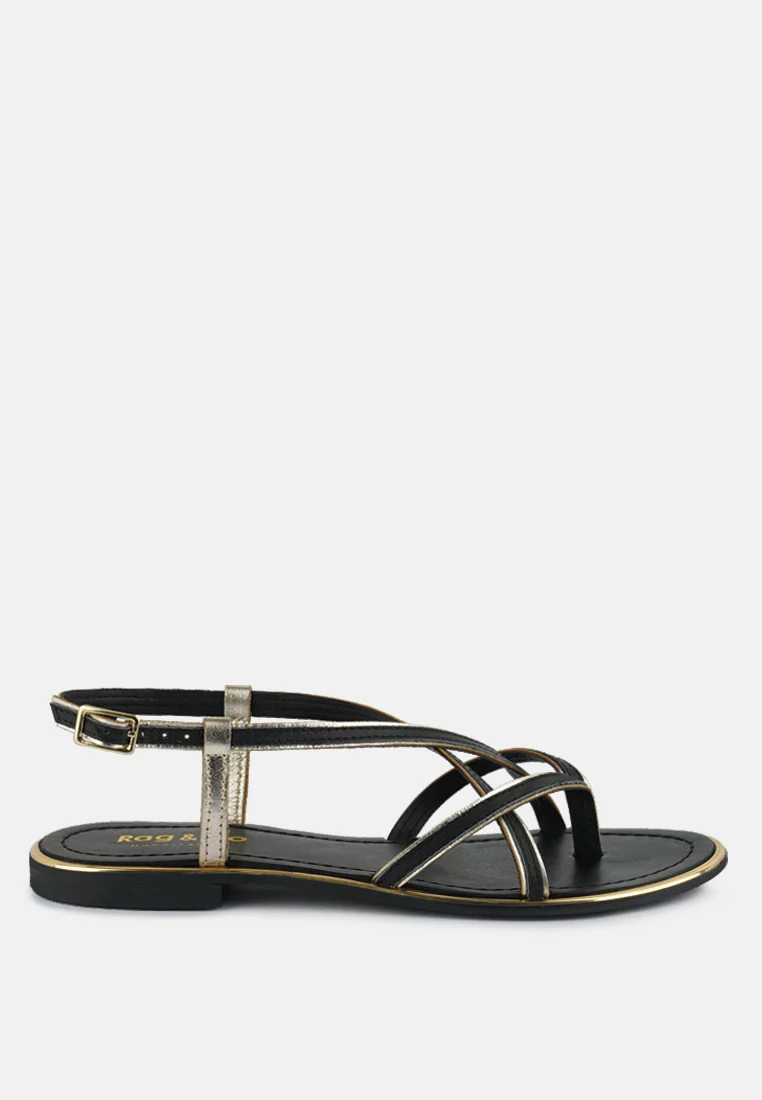 PHEOBE Strappy Black Flat Sandals - Image 2