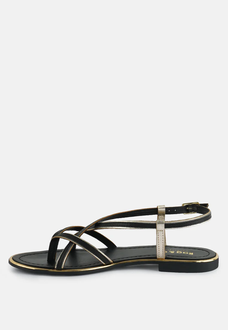 PHEOBE Strappy Black Flat Sandals - Image 4