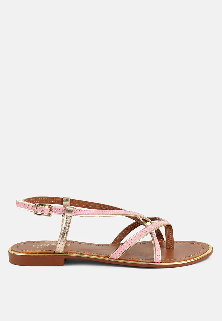 PHEOBE Strappy Pink Flat Sandals - Image 2