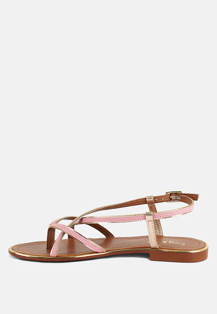 PHEOBE Strappy Pink Flat Sandals - Image 4