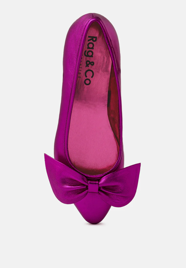 PIE-TRIBE Metallic Bow Ballerinas in Fuchsia - Image 6