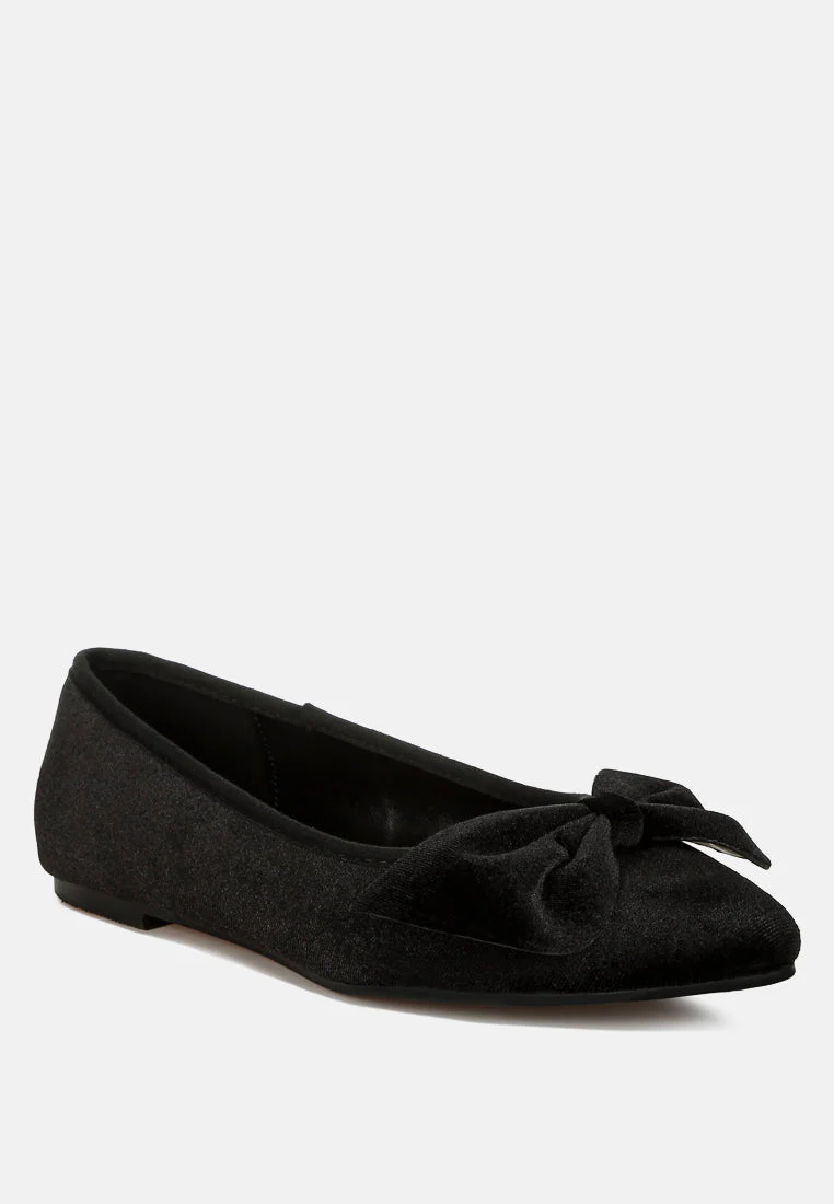 Pothos Luxurious Velvet Bow Ballerinas - Image 2
