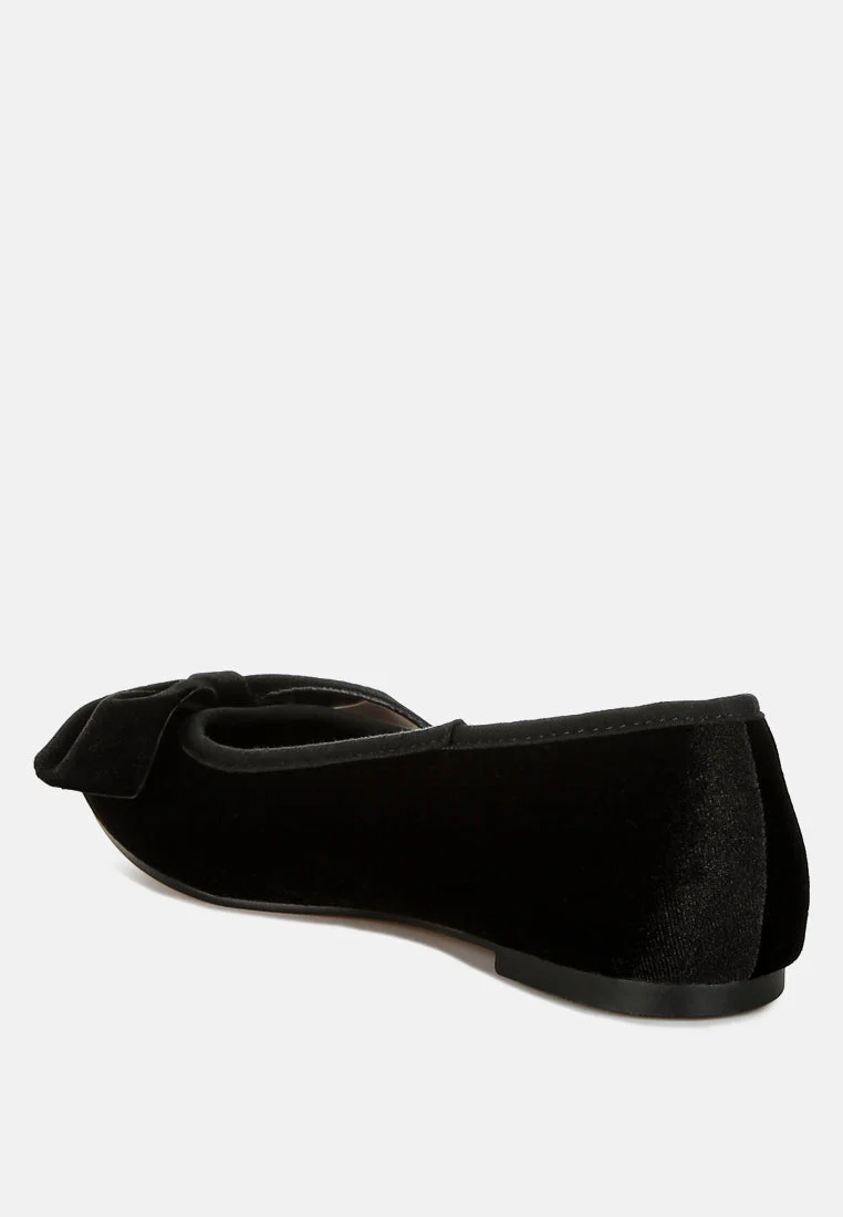 Pothos Luxurious Velvet Bow Ballerinas - Image 3