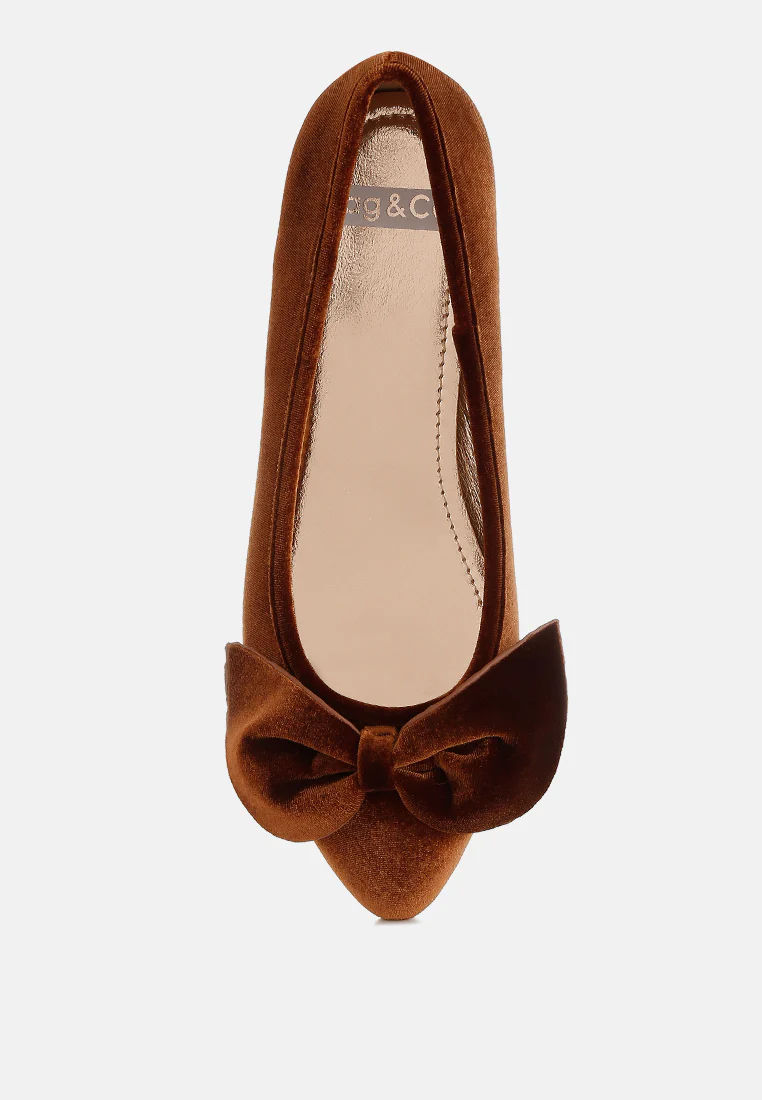 Pothos Luxurious Velvet Bow Ballerinas - Image 9