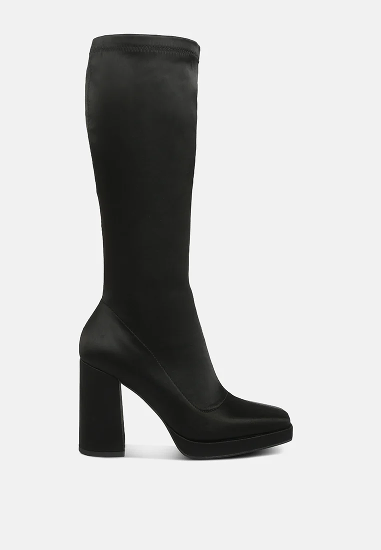 PRESTO Black Stretchable Satin Long Boot - Image 2