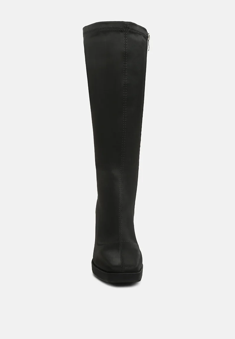 PRESTO Black Stretchable Satin Long Boot - Image 3
