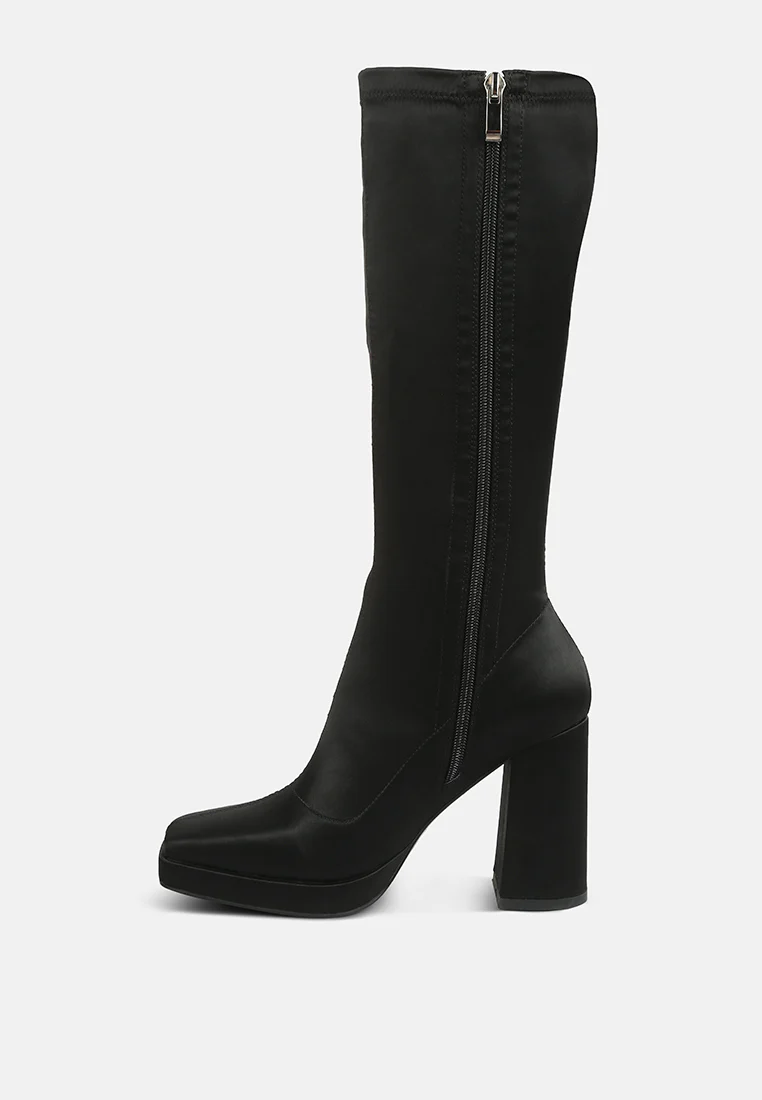 PRESTO Black Stretchable Satin Long Boot - Image 4