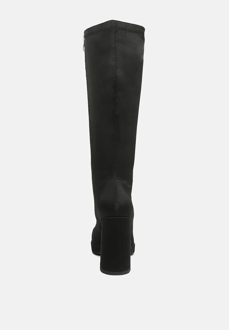 PRESTO Black Stretchable Satin Long Boot - Image 5