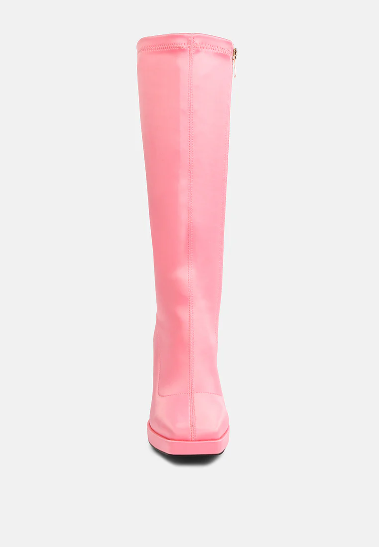 PRESTO Pink Stretchable Satin Long Boot - Image 3