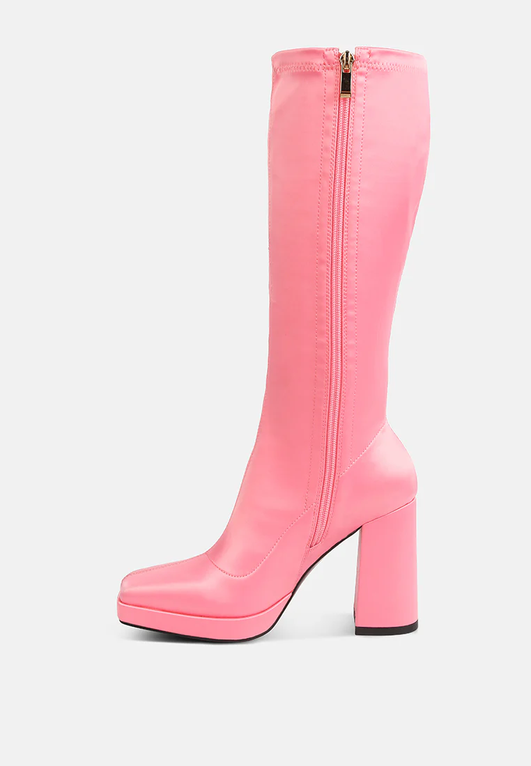 PRESTO Pink Stretchable Satin Long Boot - Image 4