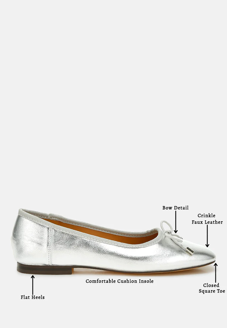 Primrose Metallic Pleather Bow Ballerinas - Image 6