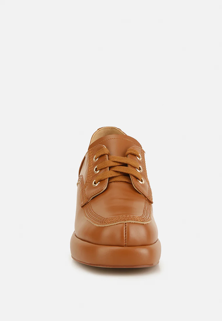 Quecha Leather Block Heel Oxfords in Tan - Image 3