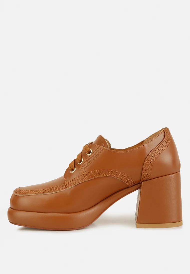 Quecha Leather Block Heel Oxfords in Tan - Image 4