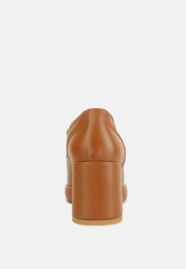 Quecha Leather Block Heel Oxfords in Tan - Image 5