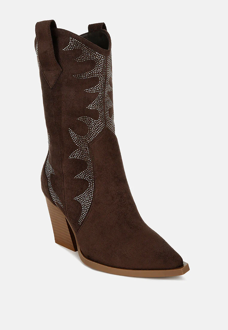 Rambler Rhinestones Embellished Calf Boots - Image 3