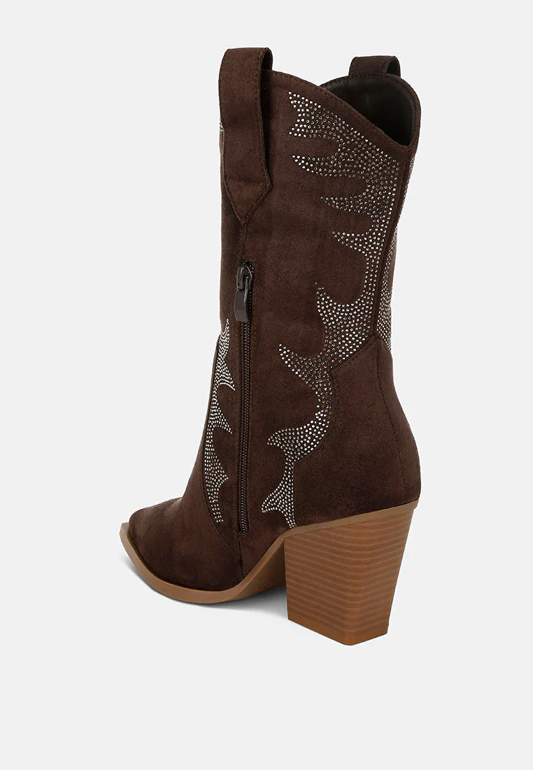 Rambler Rhinestones Embellished Calf Boots - Image 4