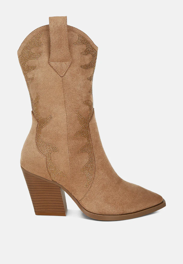 Rambler Rhinestones Embellished Calf Boots - Image 7