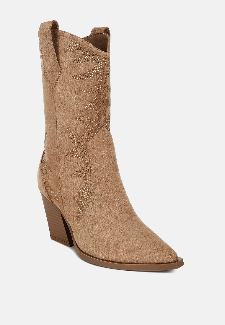 Rambler Rhinestones Embellished Calf Boots - Image 9