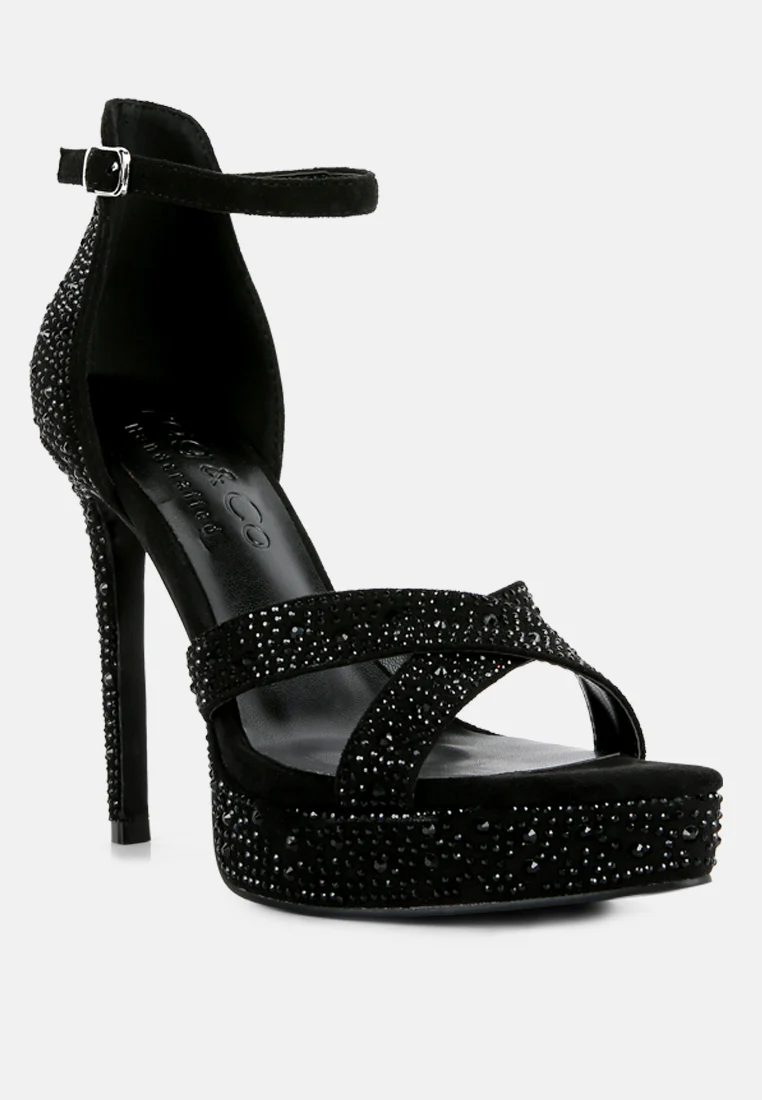 REGALIA Black Rhinestone Embellished Stiletto Sandals - Image 2