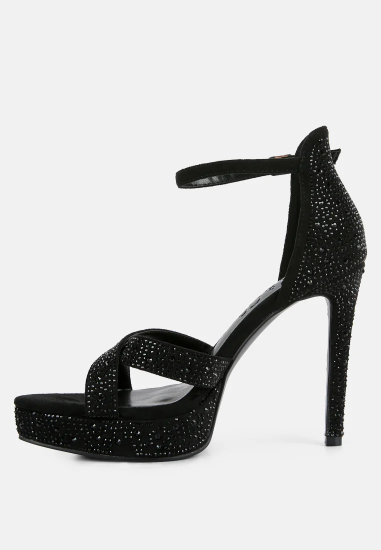 REGALIA Black Rhinestone Embellished Stiletto Sandals - Image 4