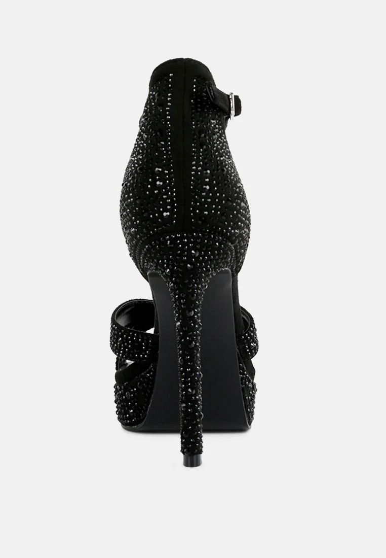 REGALIA Black Rhinestone Embellished Stiletto Sandals - Image 5