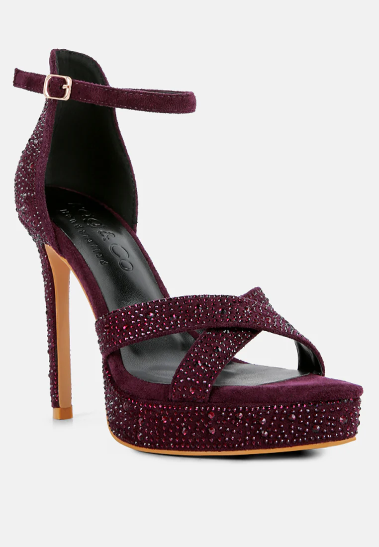 REGALIA Purple Rhinestone Embellished Stiletto Sandals - Image 2