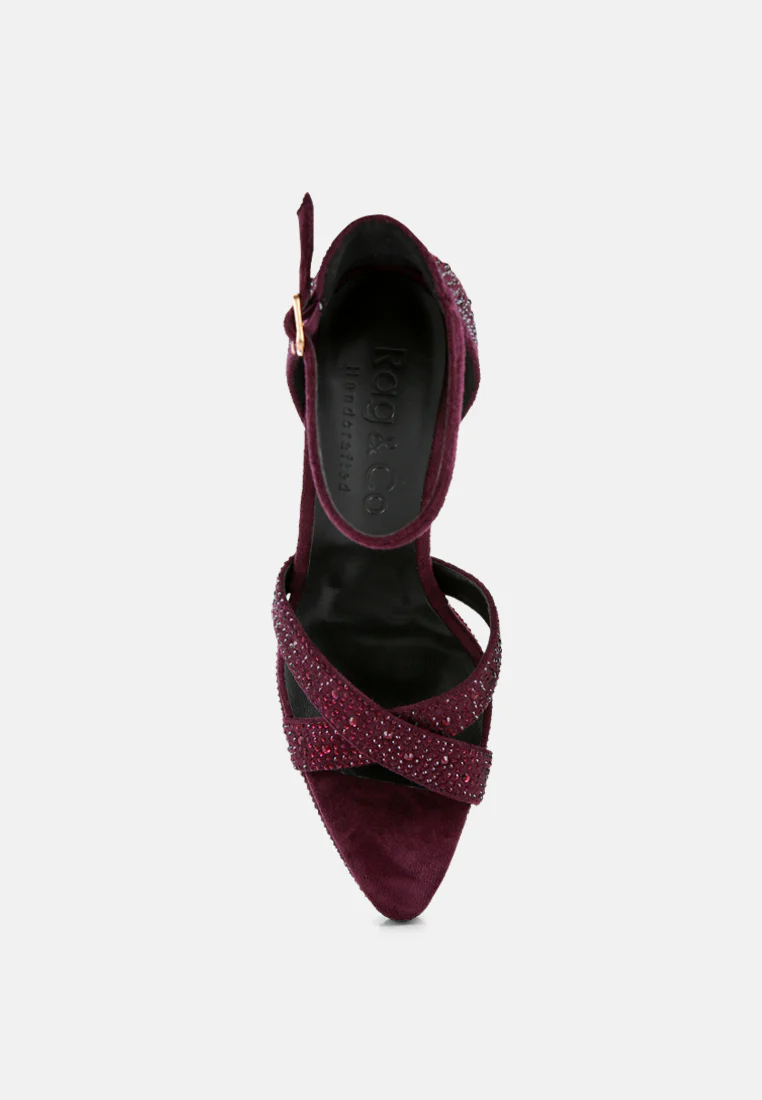 REGALIA Purple Rhinestone Embellished Stiletto Sandals - Image 6