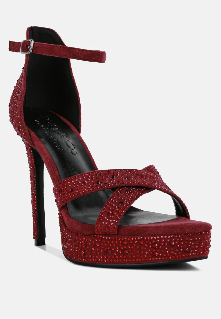 REGALIA Burgundy Rhinestone Embellished Stiletto Sandals - Image 2