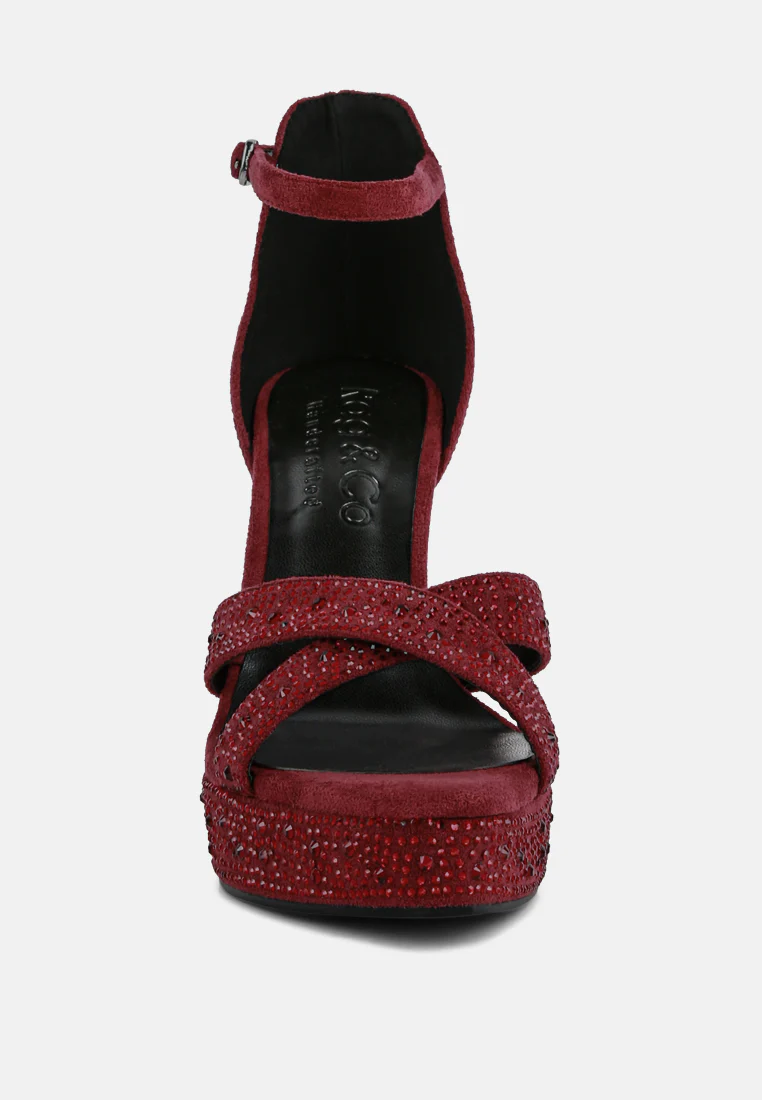 REGALIA Burgundy Rhinestone Embellished Stiletto Sandals - Image 3