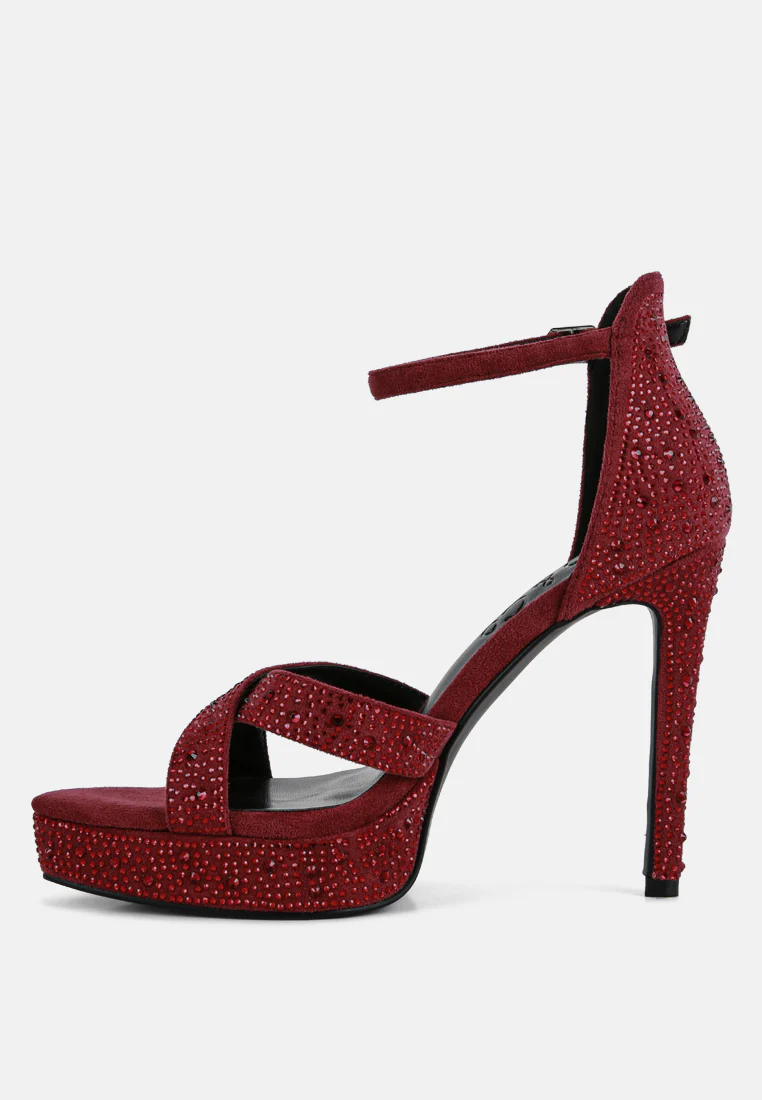 REGALIA Burgundy Rhinestone Embellished Stiletto Sandals - Image 4
