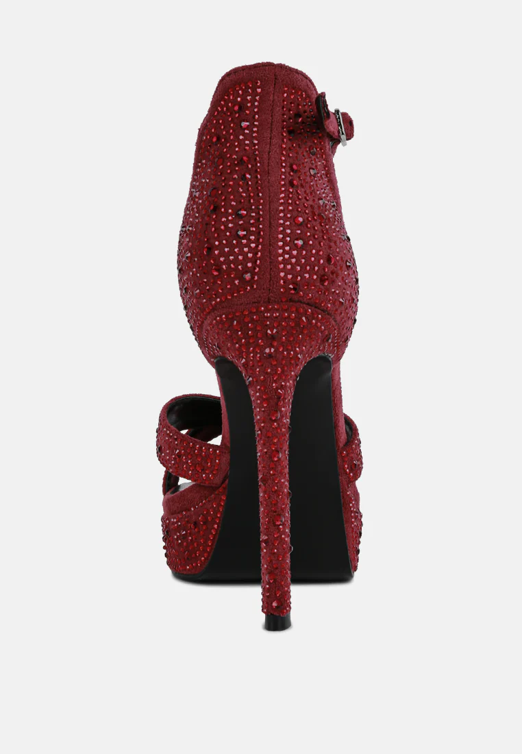 REGALIA Burgundy Rhinestone Embellished Stiletto Sandals - Image 5