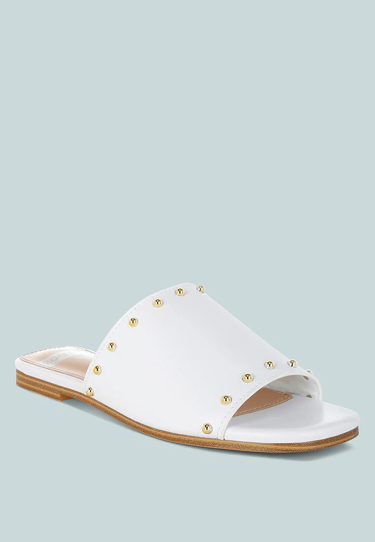 Renaldi Genuine Leather Studded Slip-On Flats - Image 2