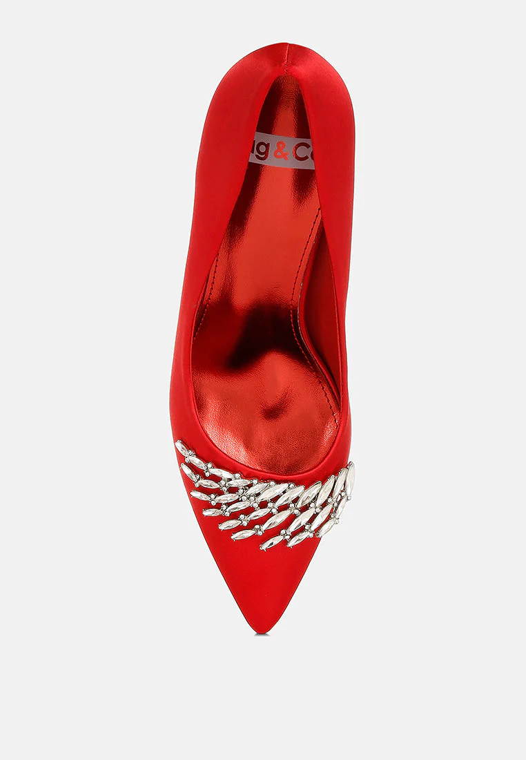 Rhodolia Diamante Brooch Detail Satin Pumps - Image 10