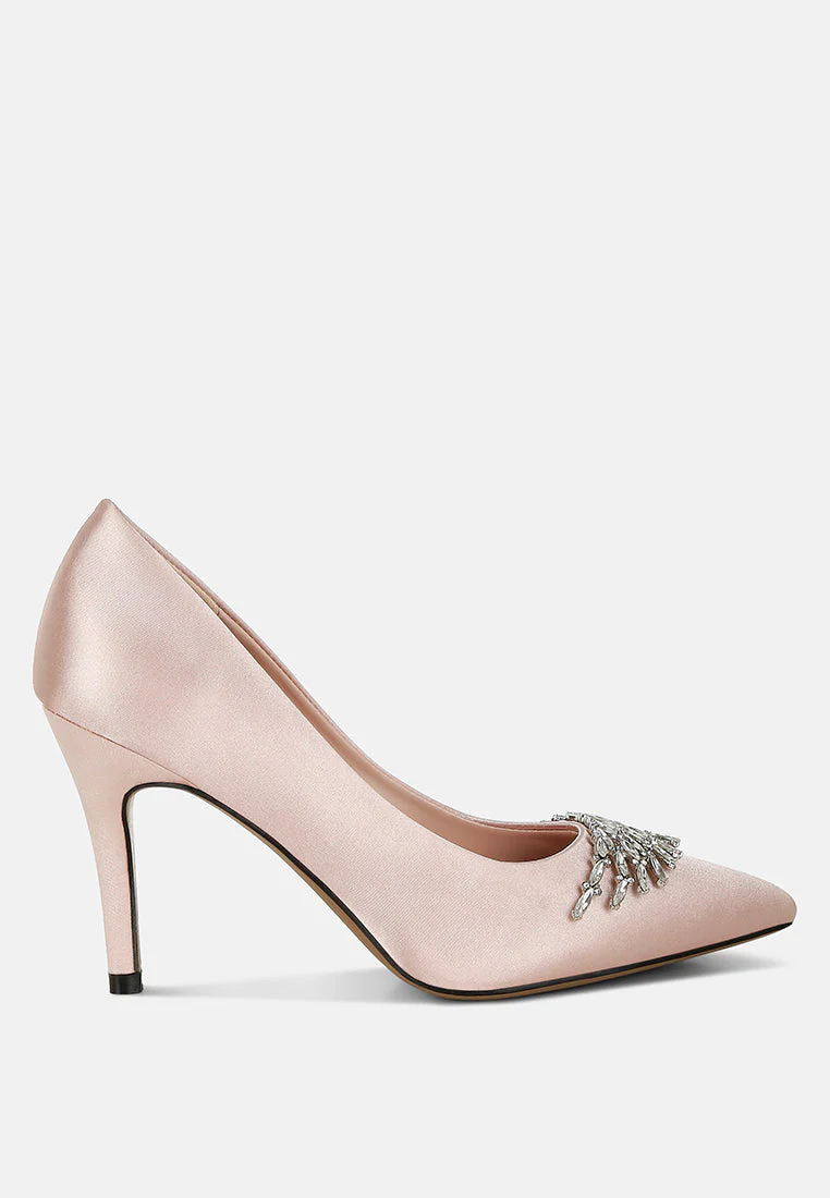 Rhodolia Diamante Brooch Detail Satin Pumps - Image 12