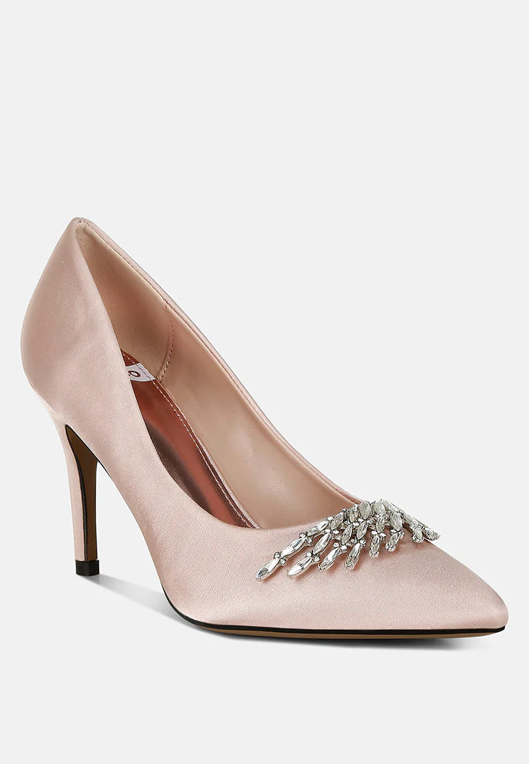 Rhodolia Diamante Brooch Detail Satin Pumps - Image 13