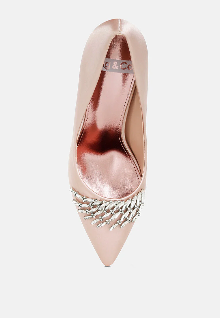 Rhodolia Diamante Brooch Detail Satin Pumps - Image 15