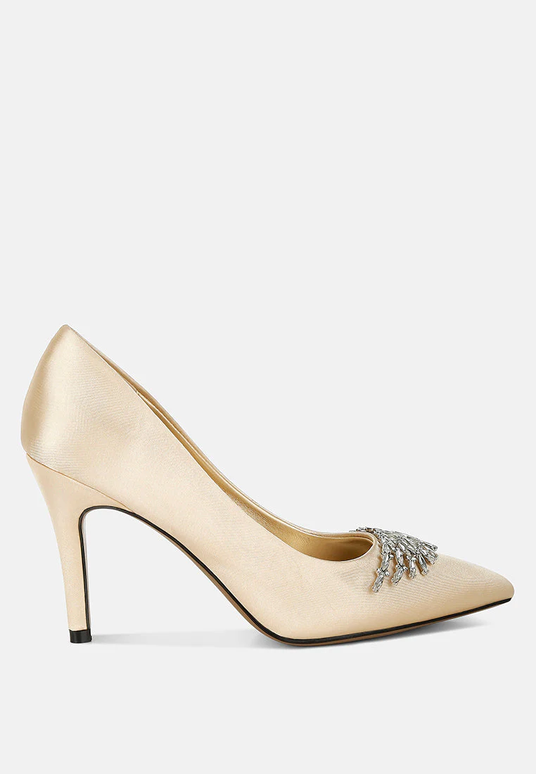 Rhodolia Diamante Brooch Detail Satin Pumps - Image 17