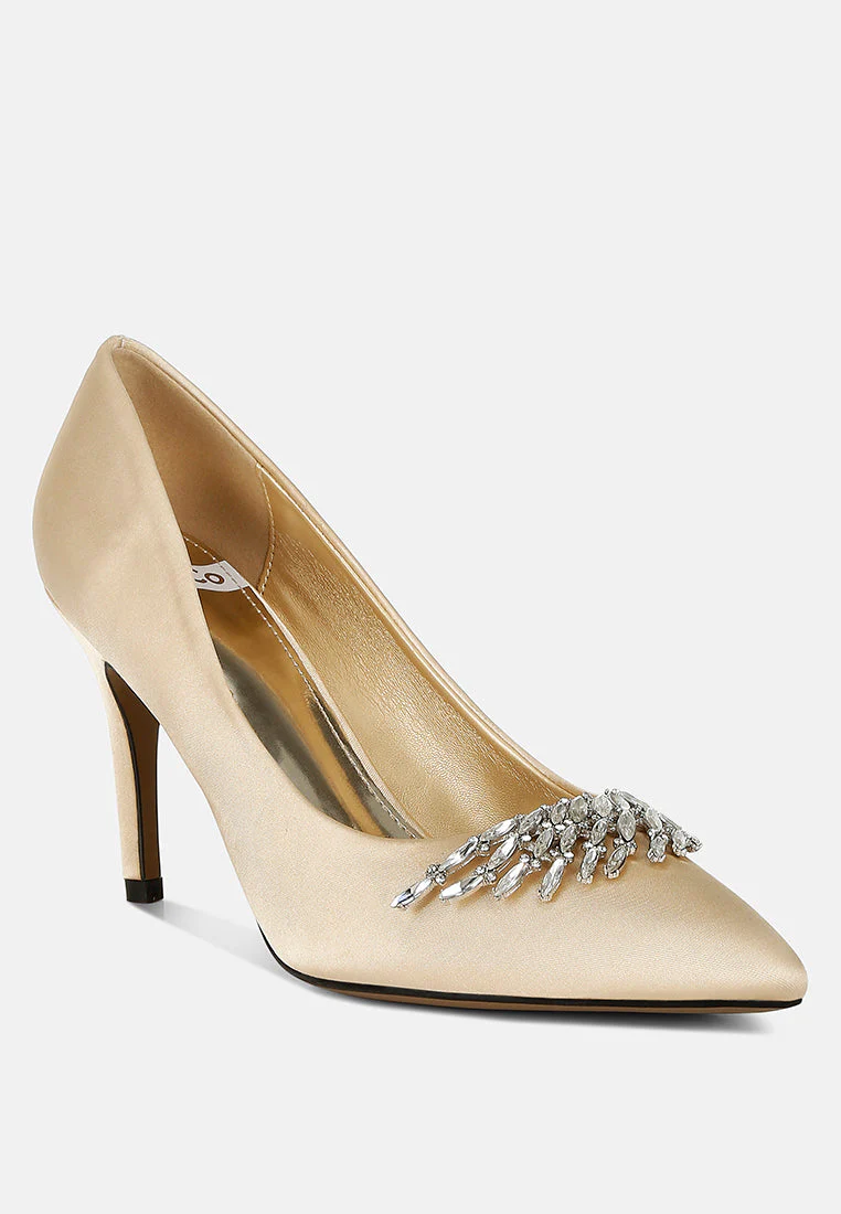 Rhodolia Diamante Brooch Detail Satin Pumps - Image 18