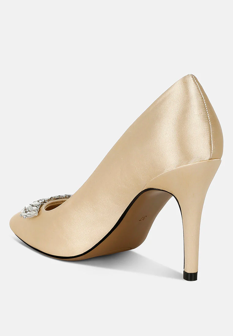 Rhodolia Diamante Brooch Detail Satin Pumps - Image 19