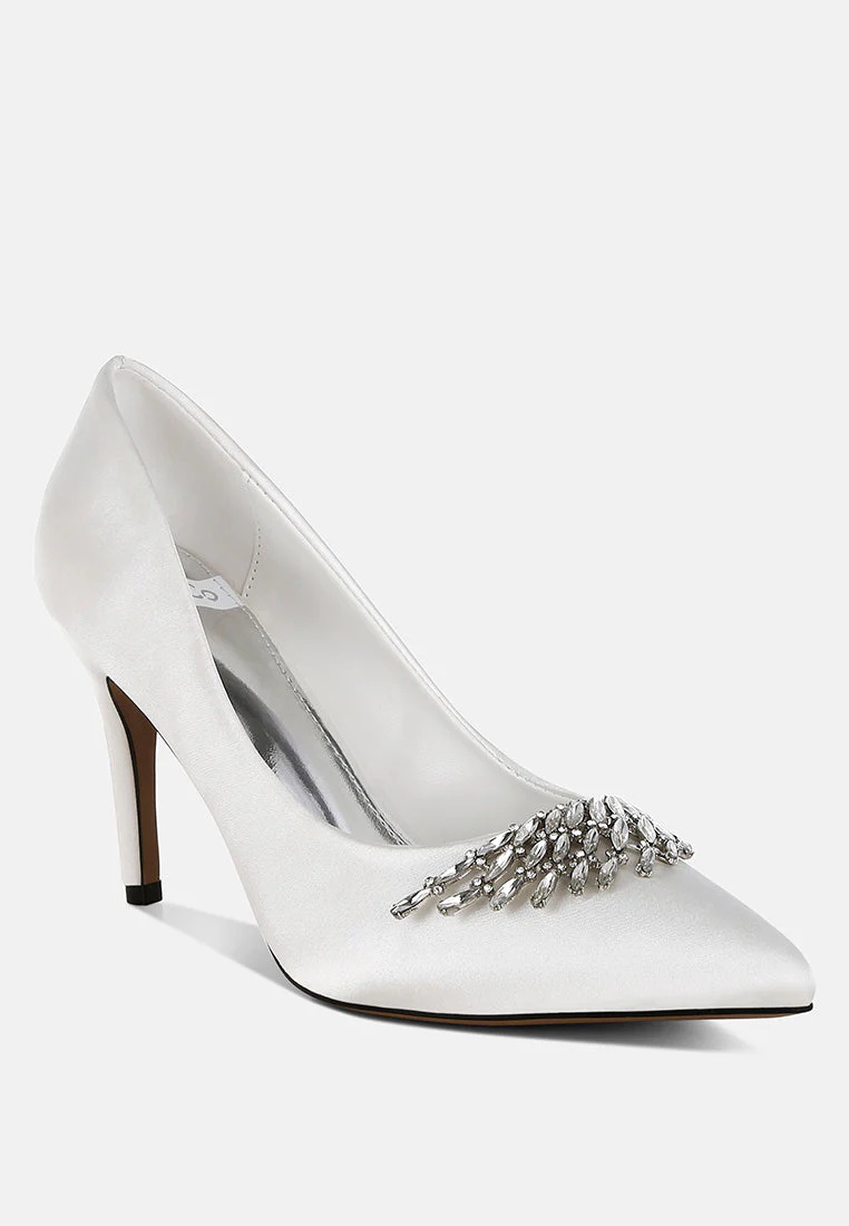 Rhodolia Diamante Brooch Detail Satin Pumps - Image 2