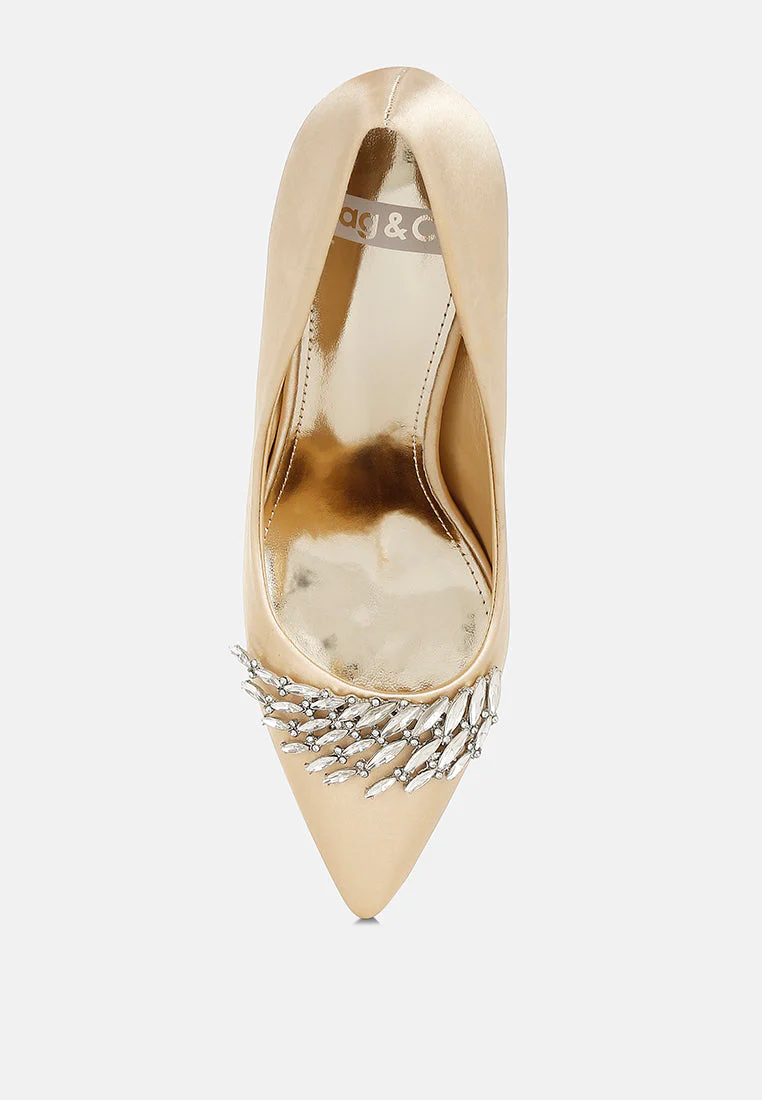 Rhodolia Diamante Brooch Detail Satin Pumps - Image 20