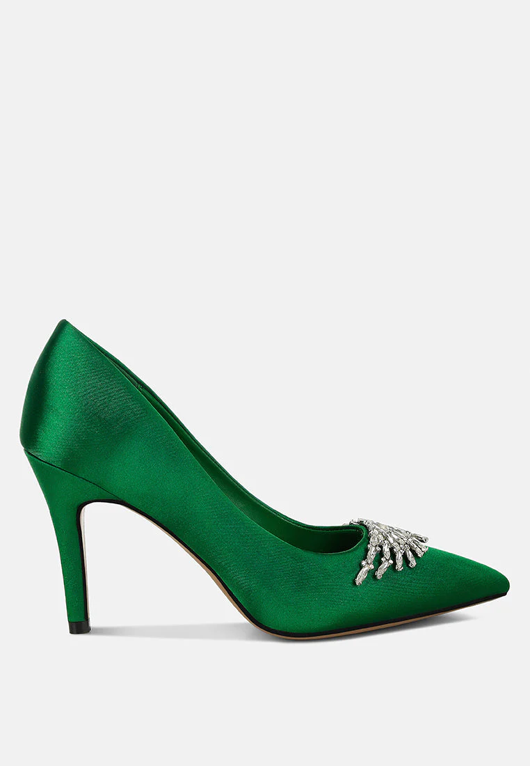 Rhodolia Diamante Brooch Detail Satin Pumps - Image 22