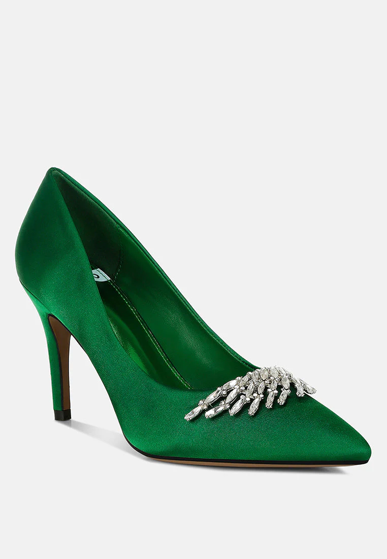 Rhodolia Diamante Brooch Detail Satin Pumps - Image 23