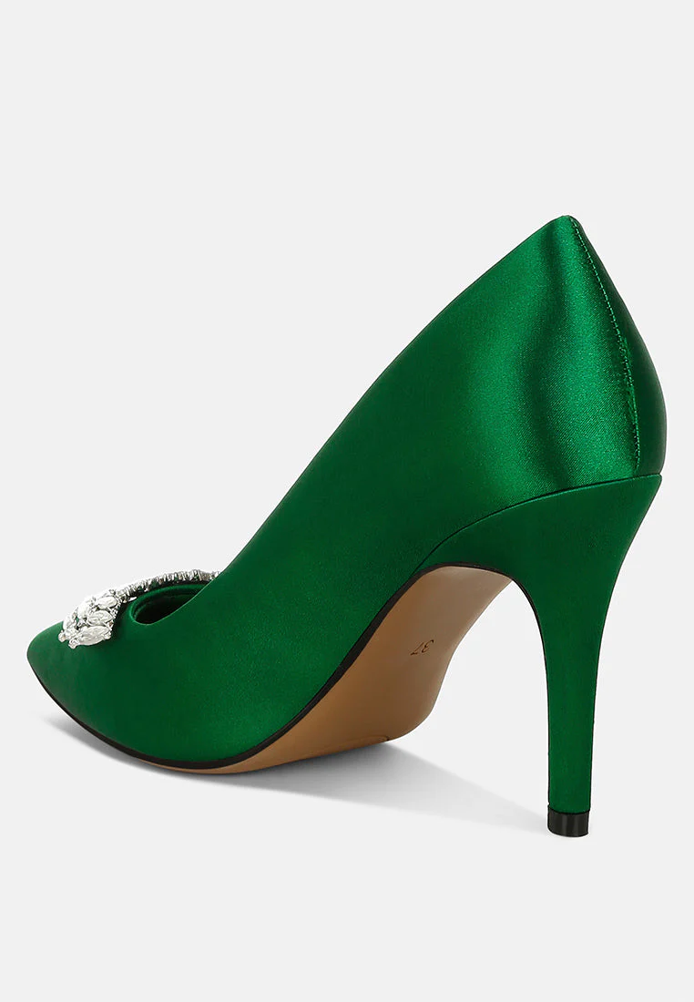 Rhodolia Diamante Brooch Detail Satin Pumps - Image 24