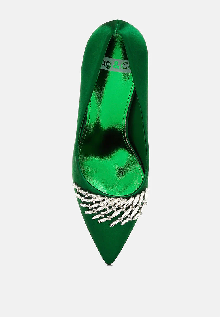 Rhodolia Diamante Brooch Detail Satin Pumps - Image 25