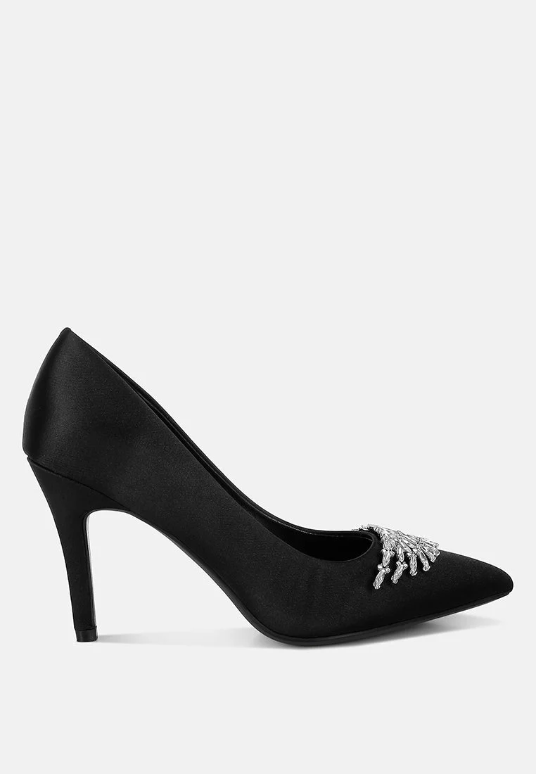 Rhodolia Diamante Brooch Detail Satin Pumps - Image 27