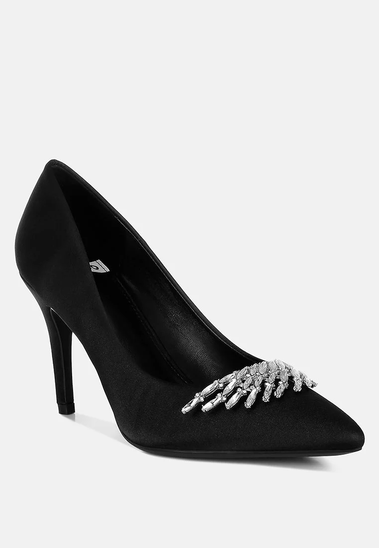 Rhodolia Diamante Brooch Detail Satin Pumps - Image 28