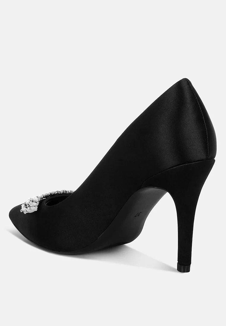 Rhodolia Diamante Brooch Detail Satin Pumps - Image 29