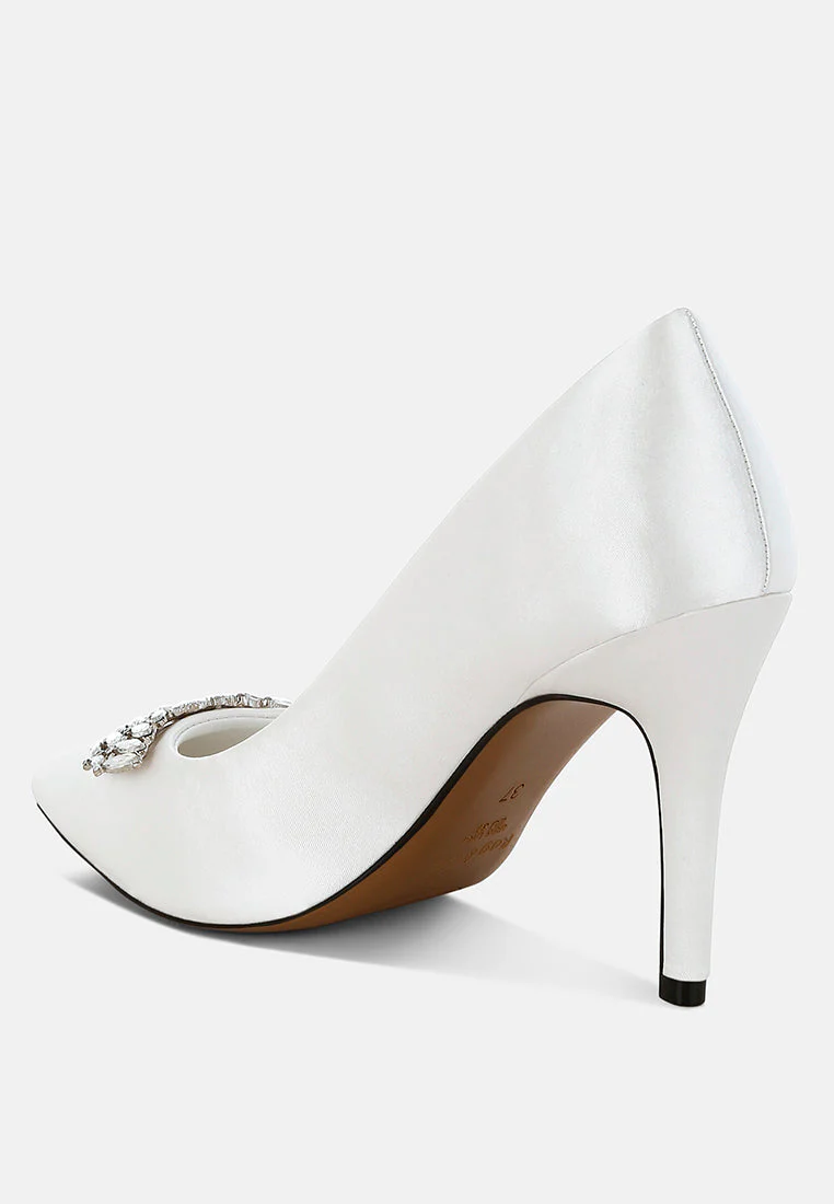 Rhodolia Diamante Brooch Detail Satin Pumps - Image 3